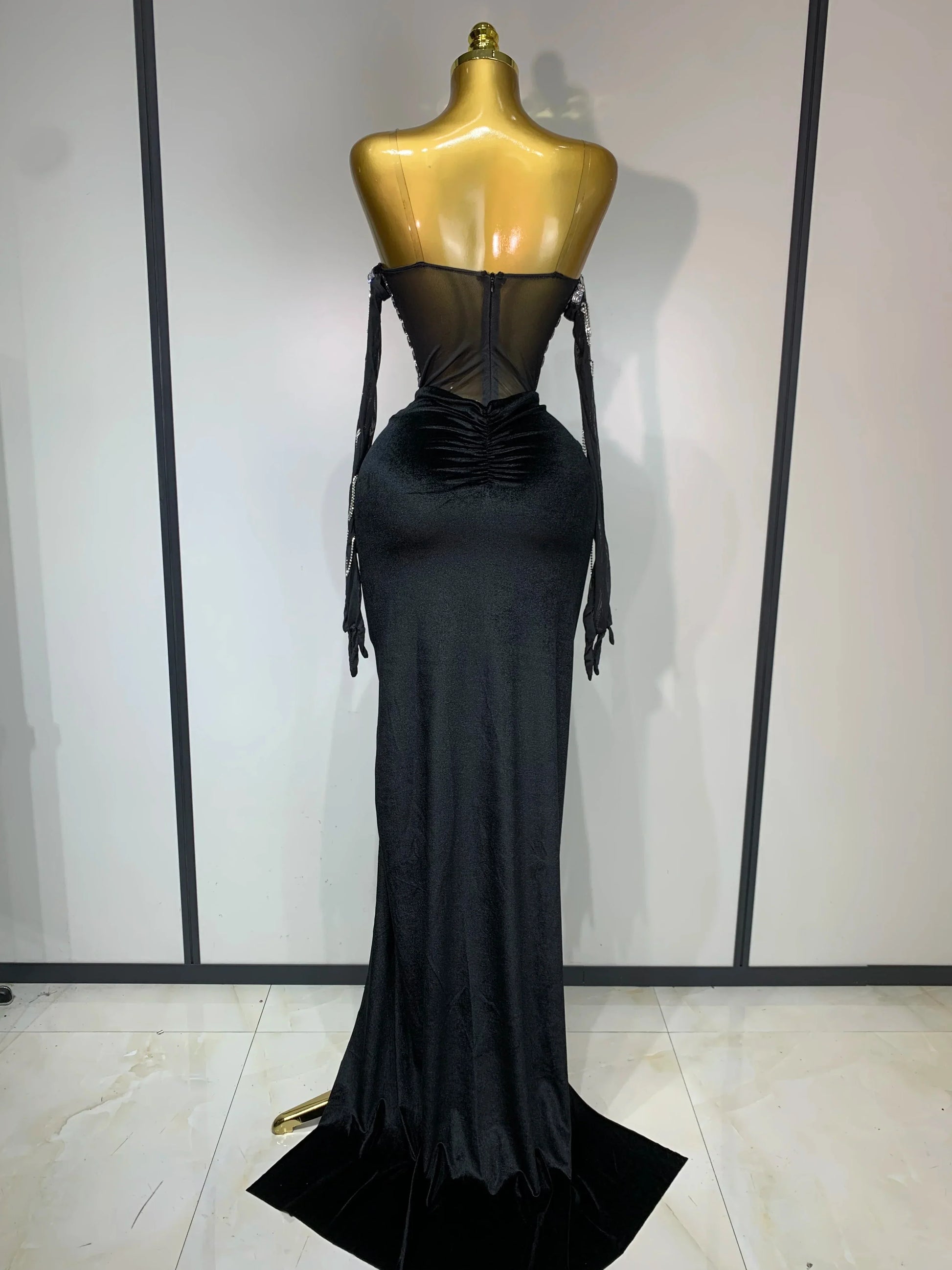 Women Sexy Strapless Rhinestone bodysuit Skirt Three Piece Set Celebrity Elegant Evening Party Birthday Dresses Stage Costume