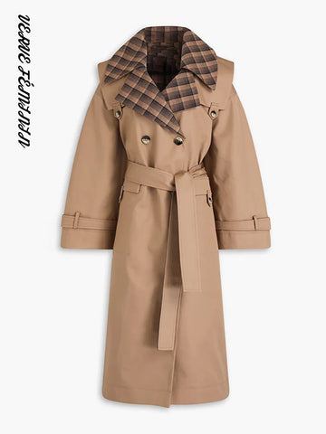 Women's Bomber Jacket Lapel Panelled Full Sleeve Slim Long Trench Coats Autumn 2025 Female With Belt Slim Coat Fashion Outerwear