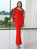 2024 Sexy Women Christmas Dress O-neck Long Sleeve Gauntlet Heavy duty sequin Flower Design Bodycon Backless Long Dress Vestidos Red