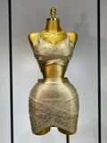 New Summer Sexy V Neck Gold Bandage Two Pieces Set Women Charming Celebrity Bodycon Skirt Suits Club Birthday Vestido Gold