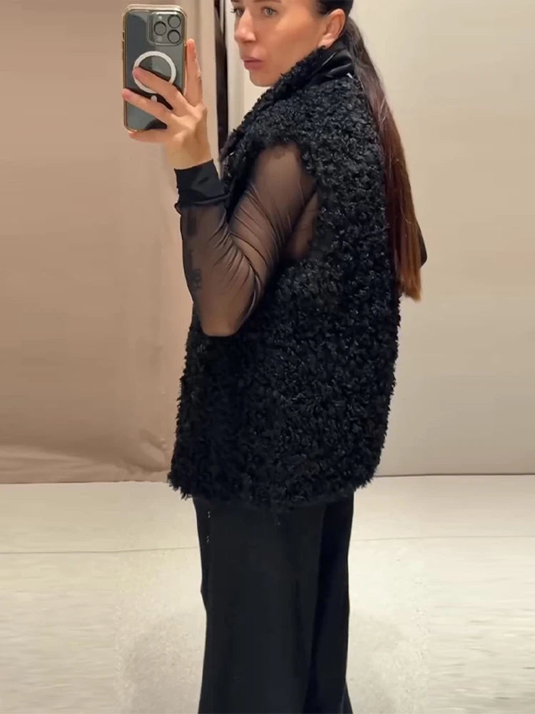 Women's Bomber Coats Reversible Lapel Vest Top Street Female PU Leather Patchwork Side Placket Early Spring Jacket New Outerwear