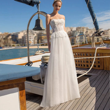 New Arrival Wedding Dress 2026 Strapless Top Lace Sleeveless Tulle Floor Length A Line Bridal Party Grown Vestidos De Novia