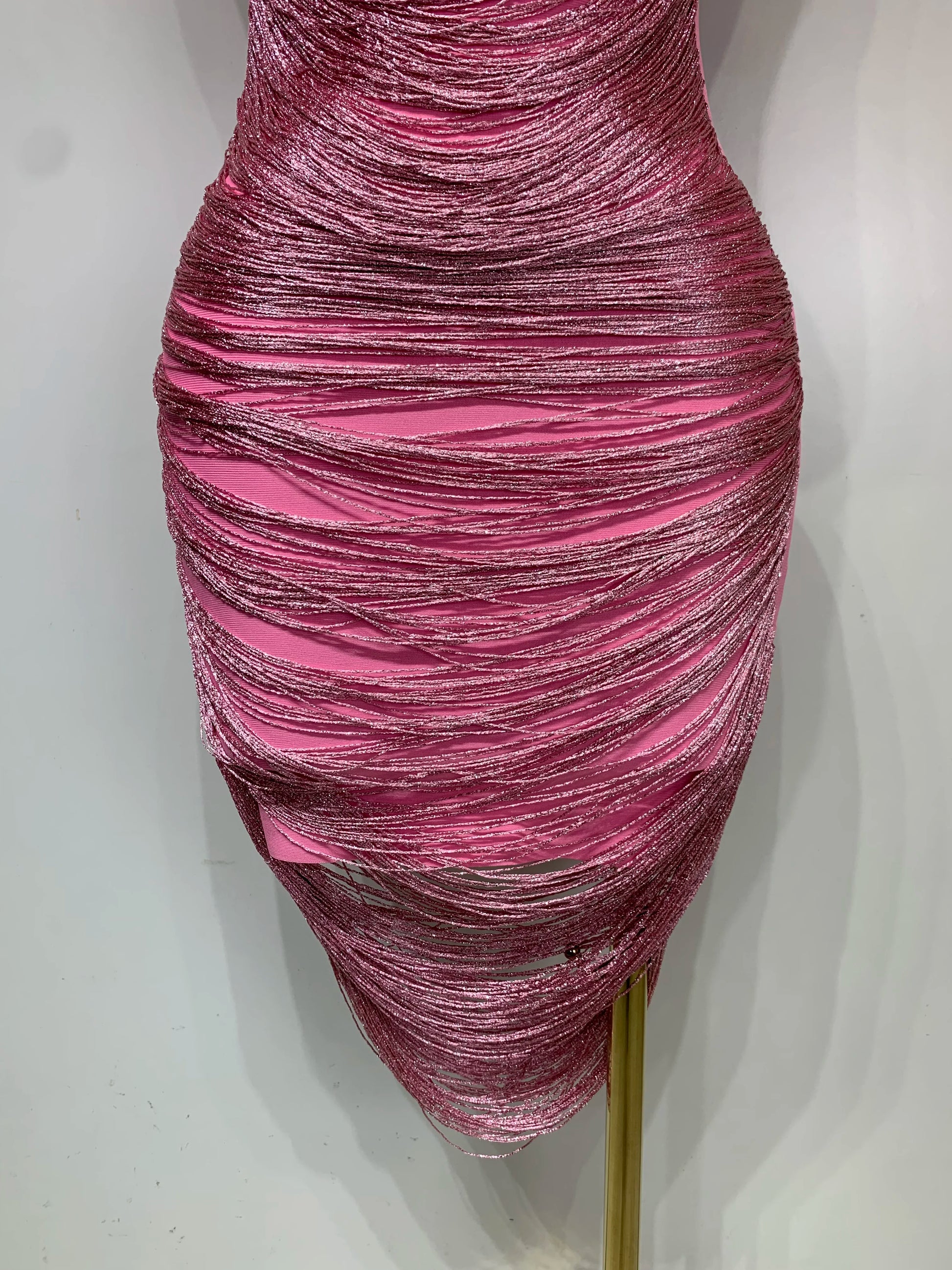 Women Sexy Tassel Pink Mini Bodycon Bandage Dress 2025 Celebrity Designer Fashion Party Evening Nightclub Dresses Cocktail Gowns