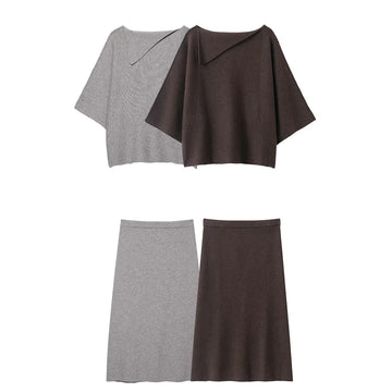 European and American style 2025 winter new women's clothing flip collar knitted sweater Midi skirt set