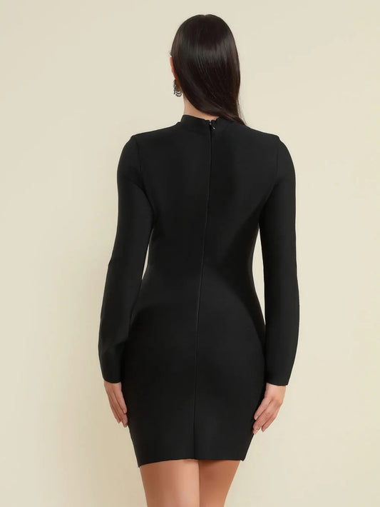 Spring Elegant Women's Bandage Dress Stand Collar Long Sleeve Light Luxury Hot Diamond Bodycon Dress Club Party Vestidos