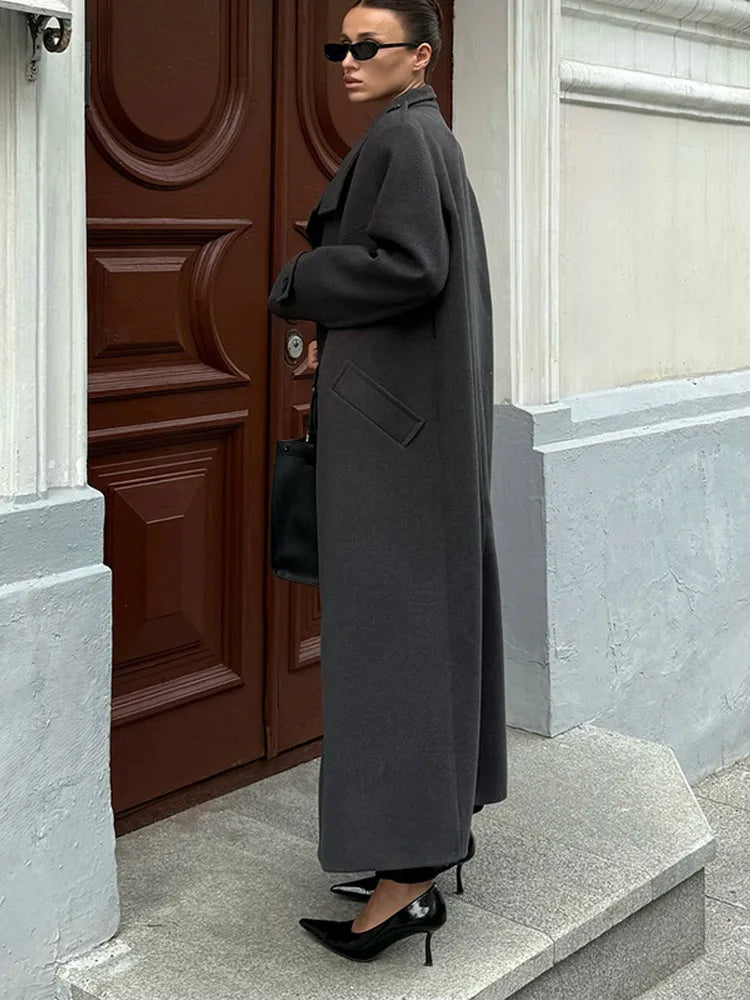 Women's Long Coats Stand Collar Lace Up Woolen Overcoat Luxury Female Double Breasted Slim Jackets Fashion Ladies New Outerwears