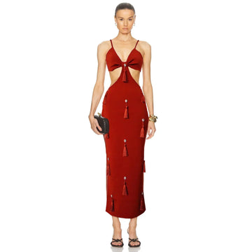 New Summer Women Sleeveless Sexy Strap V-Neck Bodycon Long Bandage Dress Celebrate Fashion Mermaid Evening Party Dress Red