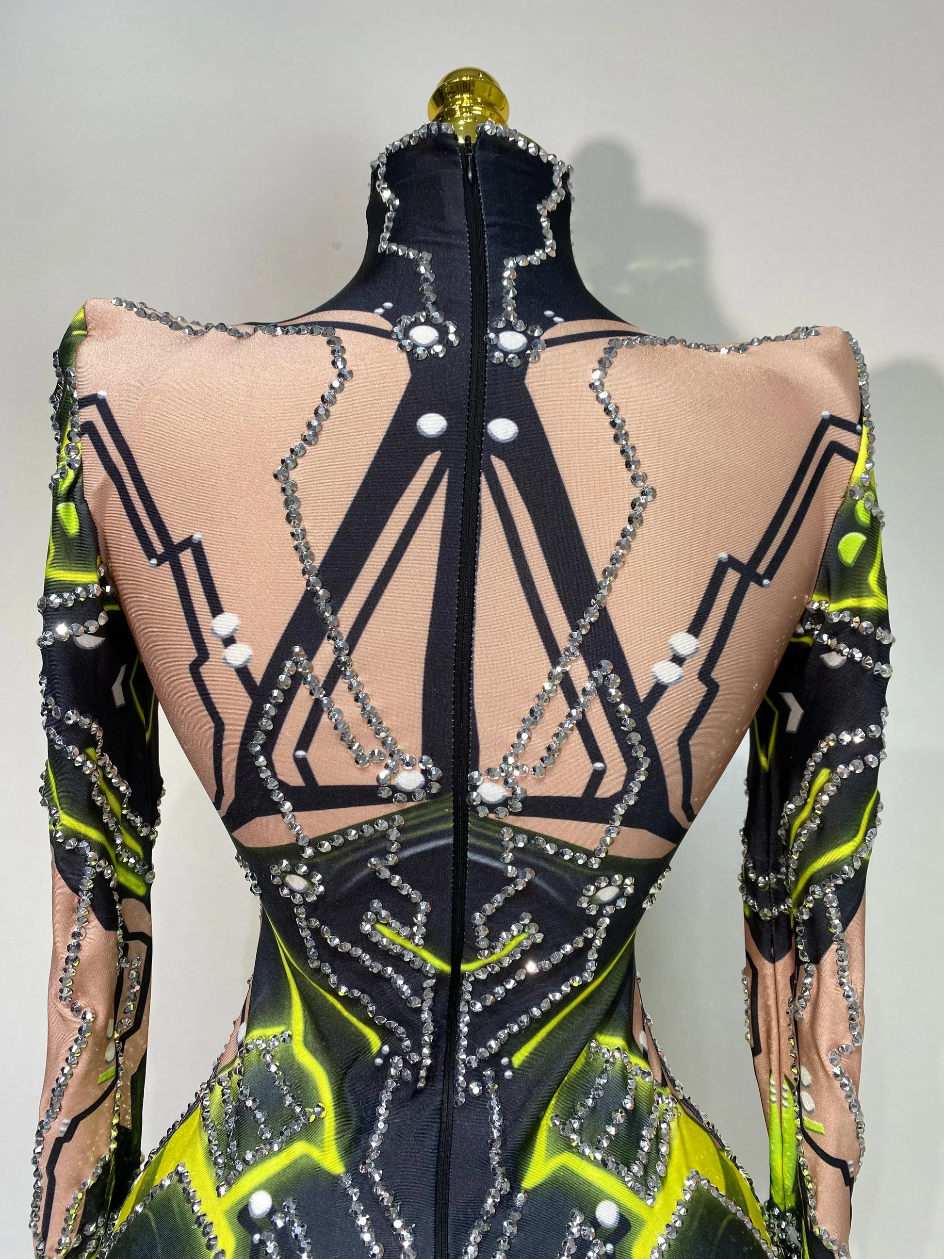 Women Sparkly Rhinstones High Street Bodysuit Performance Dance Singer Costume Nightclub Evening Party Birthday Stage Outfit