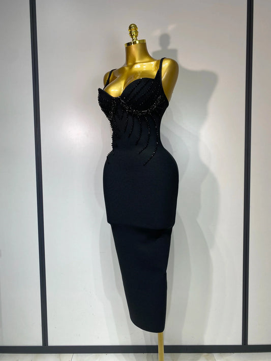 Women Sexy Beading Spaghetti Strap Bodycon Bandage Dress Club Party Luxury Birthday Celebrity Elegant Dresses Wedding Guest Gown