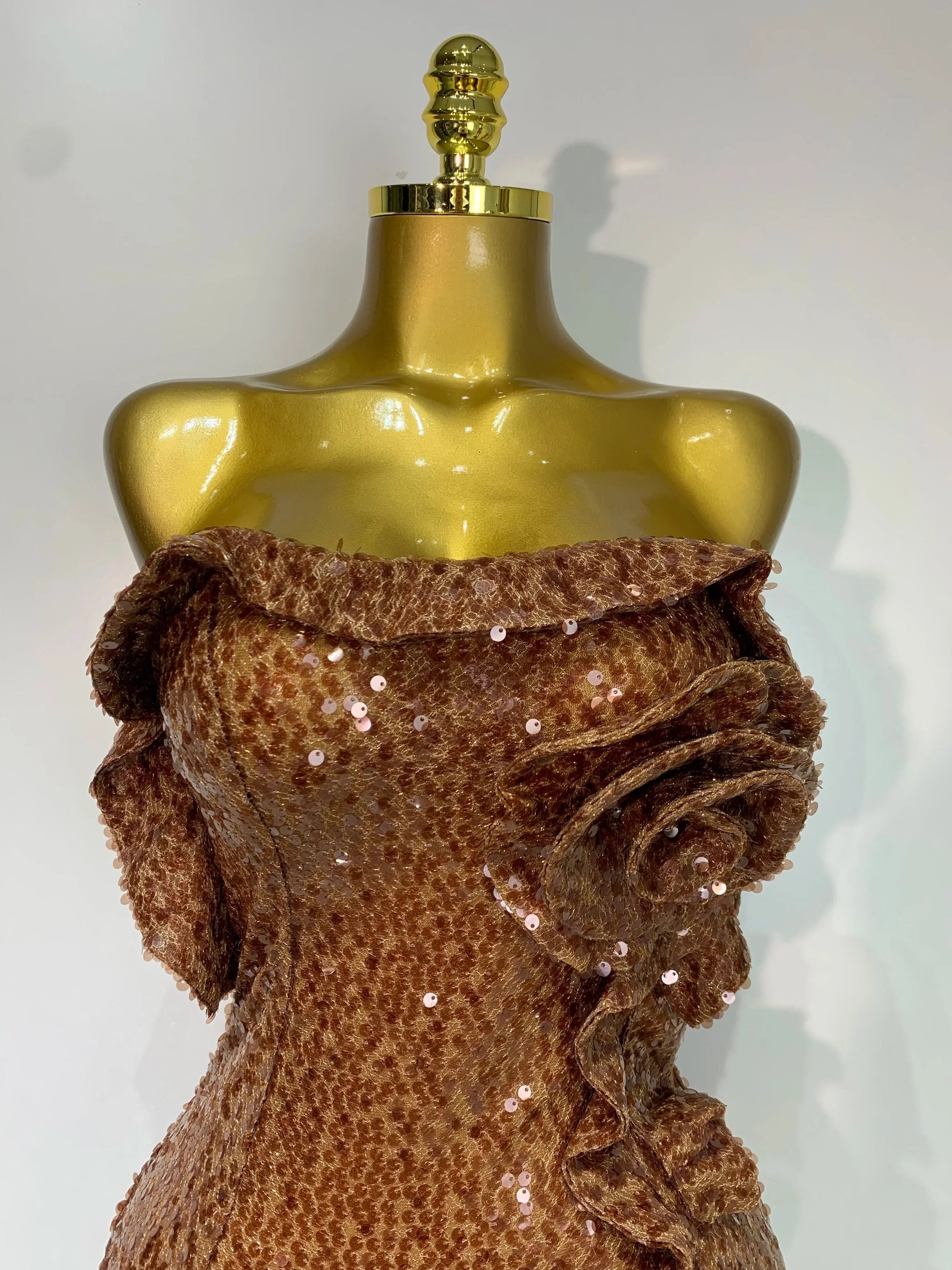 Women Sexy Strapless Backless Brown Sequins Mini Dress Celebrity Elegant Evening Party Club Luxury Birthday Guest Gown