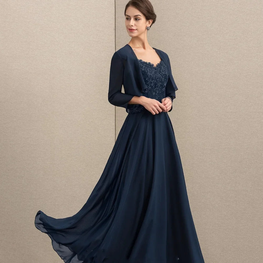 Mother Of The Bride Dress - Custom Formal Mother of Dresses Evening Gowns Long Sleeves A Line Elegant Bride Party Dress Lace Applique robes invitée mariage picture color