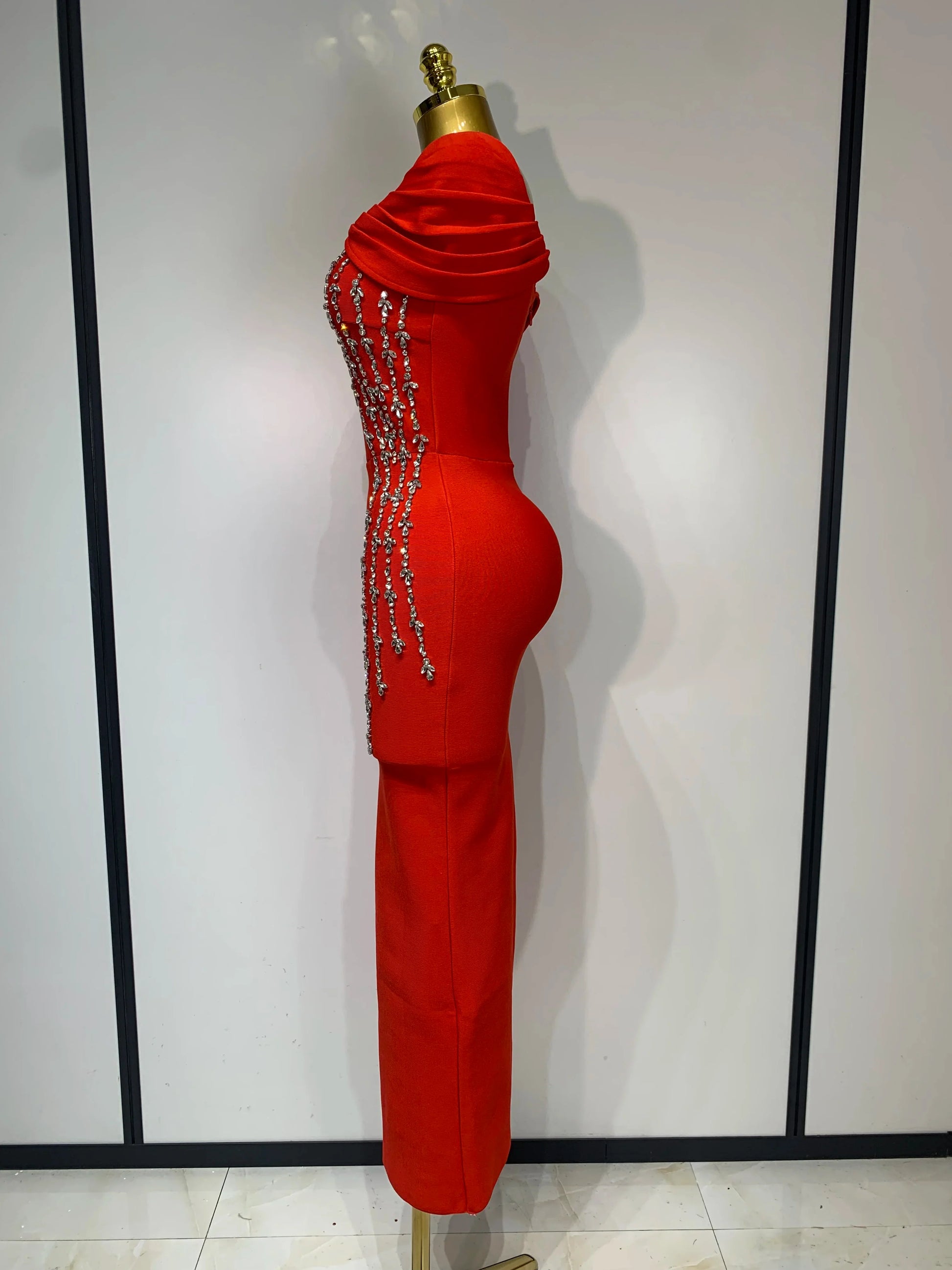 New 2025 Women Black Red Long Bodycon Bandage Dress Luxury Rhinestone Evening Party Celebrity Elegant Club Dress Vestido