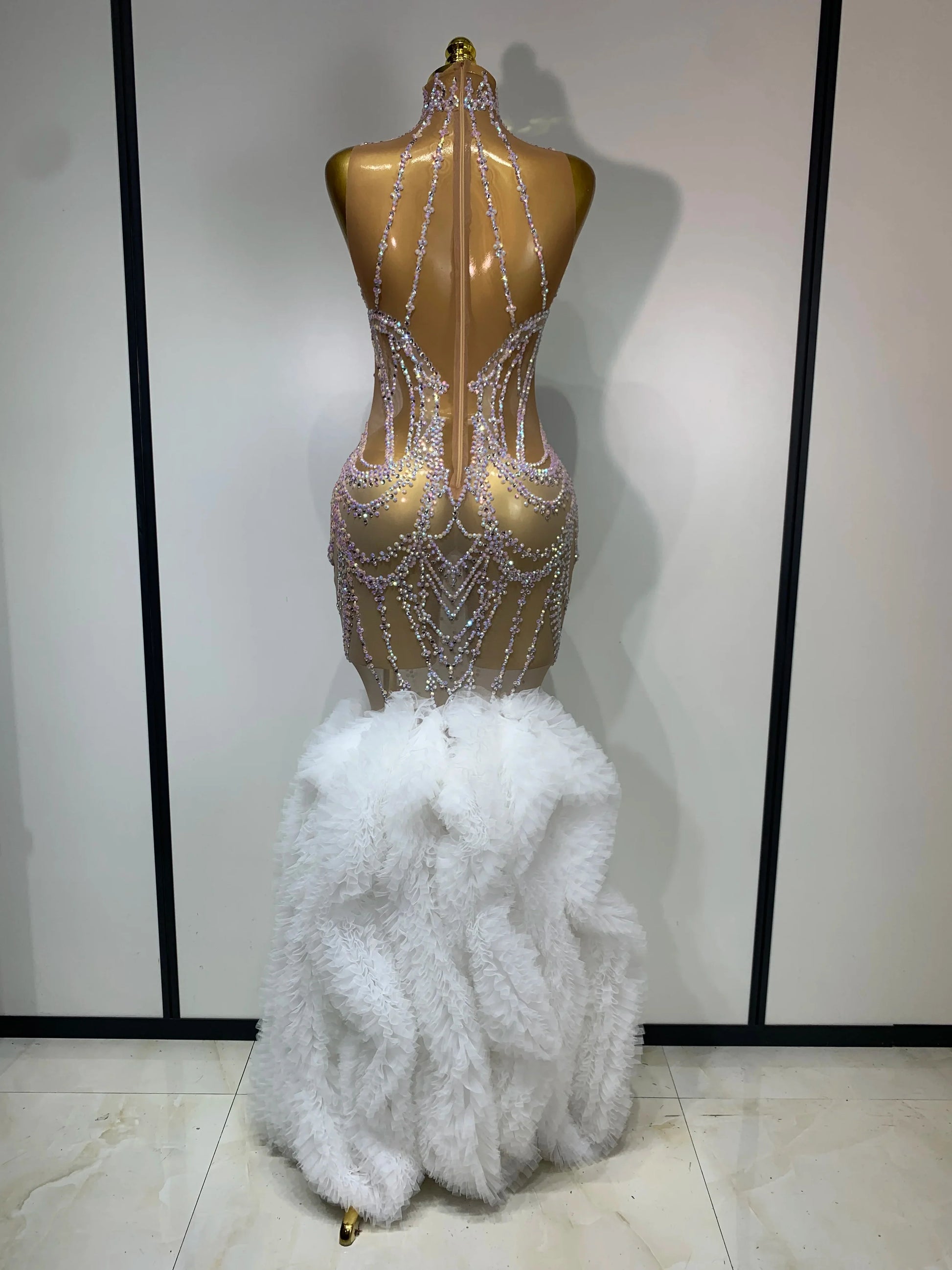 High Quality Women Sparkly Rhinestone Mesh Sleeveless Bodycon Long Dress Wedding Guest Gowns Luxury Birthday Evening Party Dress