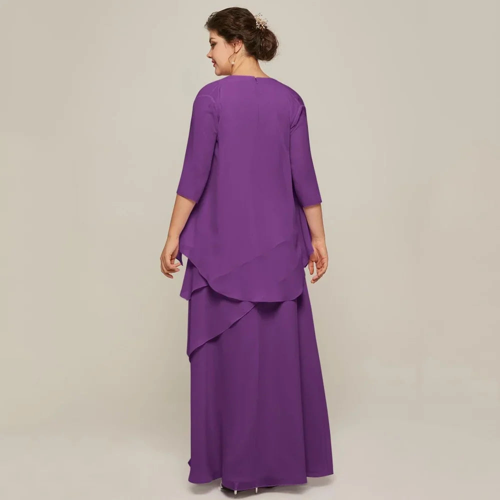 Mother Dresses Simple Customized A Line Bride Party Dress Ankle Length Occasion Gown Chiffon Elegant O Neck robe invitée mariage