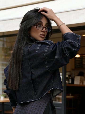 Women's Jacket Stand Collar Denim Coats Fashion Female Epaulet Long Sleeve Single Breasted Loose Fitting Coat Top New Outerwears