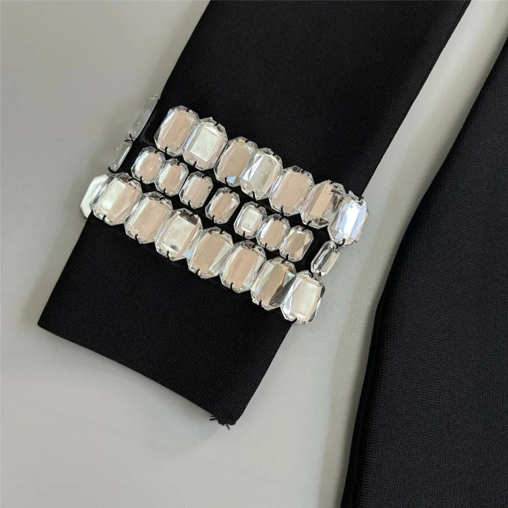 2024 Sexy Women's Light Luxury Patchwork Nail Diamond Design Bandage Dress One Collar Shoulder Long Sleeve Bodycon Long Dresses