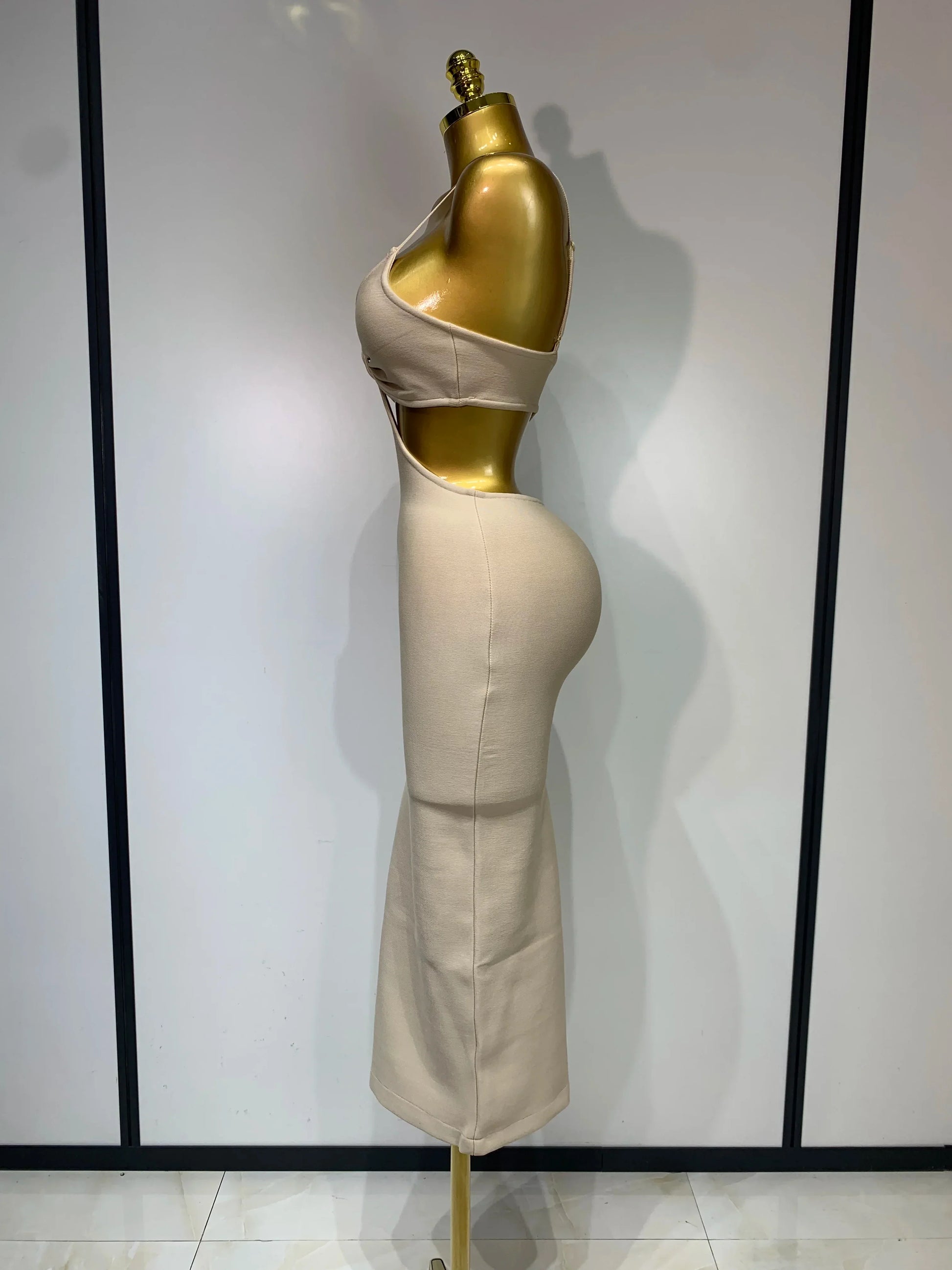 Women Sexy V Neck Backless Khaki Bodycon Bandage Dress Celebrity Elegant Evening Club Party Luxury Birthday Dress