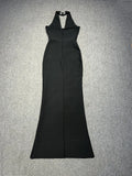 High Quality Women Sleeveless Sexy Halter Off the Shoulder Shinning Crystal Bodycon Long Bandage Dress Celebrate Evening Outfit