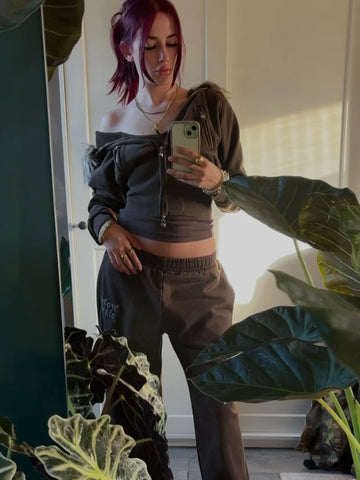 Leather Patchwork Slim Women Hoodies Batwing Long Sleeve Waist Cinching Zipper Pockets Crop Tops New Autumn Winter Ladies Jacket