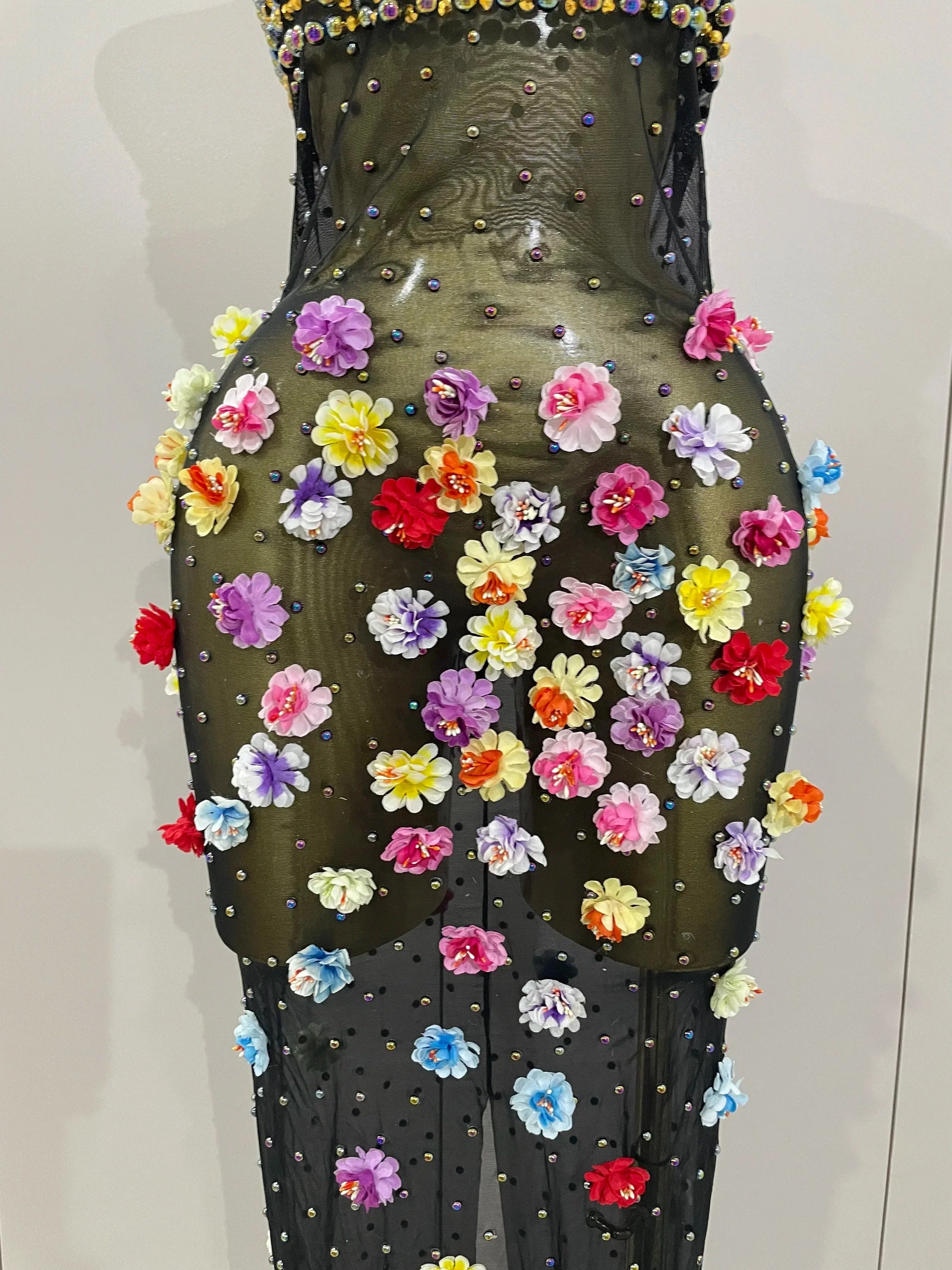 Sparkly Rhinestones Flowers Sexy See Through Long Dress Women Birthday Celebrate Wedding Evening Prom Dress Photo Shoot Wear