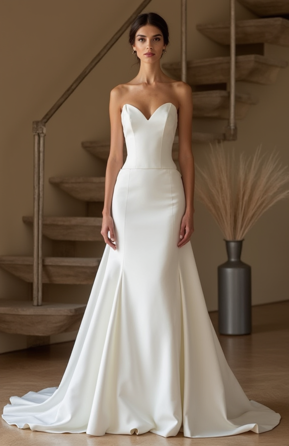 Strapless Mermaid Bridal Gown – Sweetheart Neckline & Satin Train