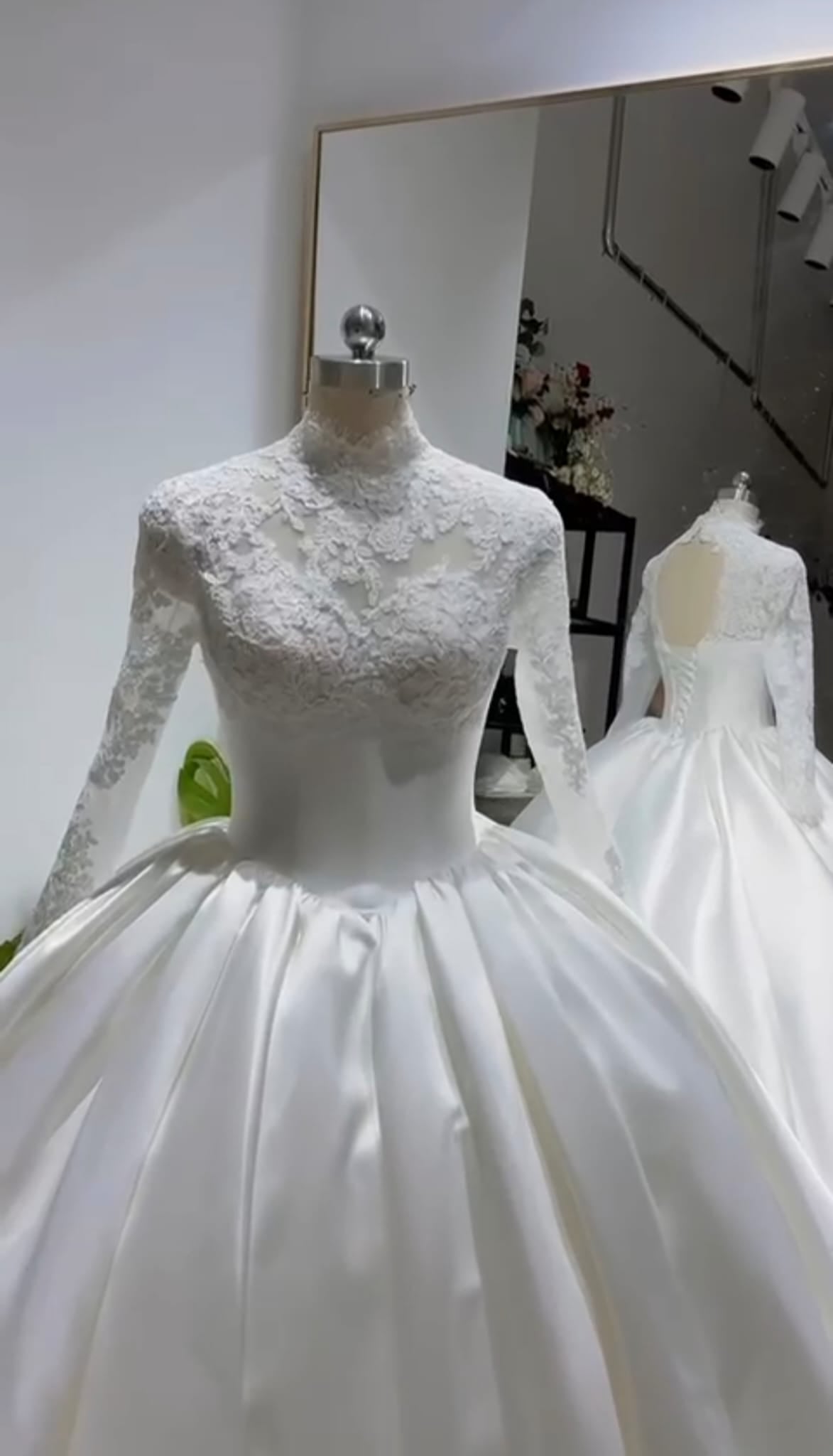 Muslim Princess Wedding Dress High Neck Long Sleeve With Lace Ball Gowns Hijab Bridal Dress Elegant Vestidos De Novia (Copy) WHITE