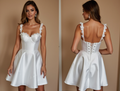 White Satin Mini Dress with 3D Floral Straps & Corset Back