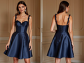 Navy Satin Mini Dress with Lace Straps & Corset Back