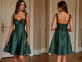 Emerald Green Satin Mini Dress with Black Lace Straps & Corset Back