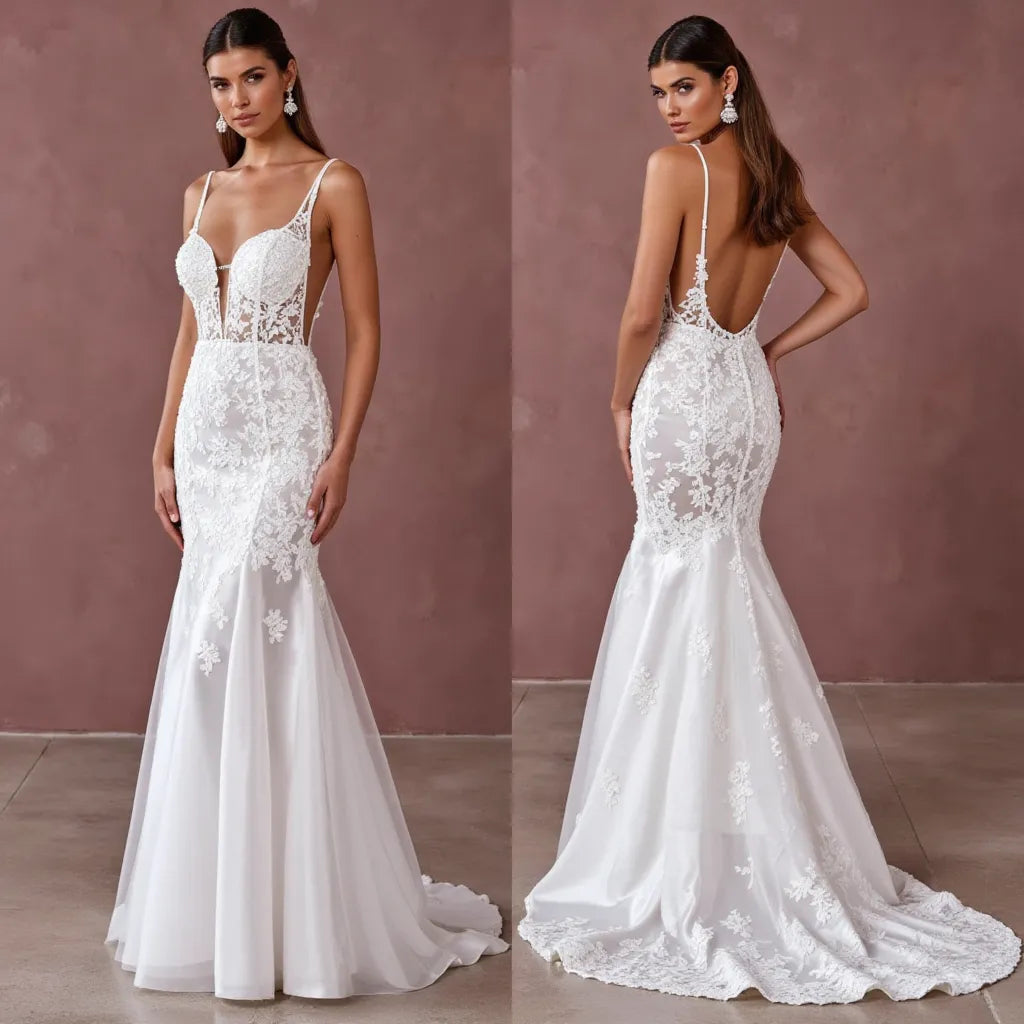 Mermaid Fit-and-Flare Wedding Dress for Beach, Garden, and Outdoor Weddings