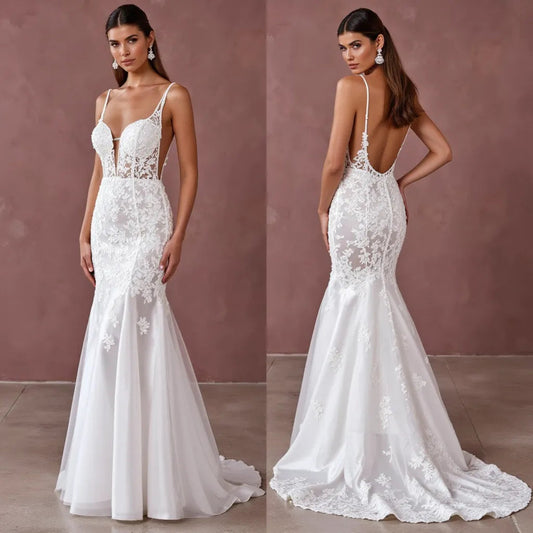 Mermaid Fit-and-Flare Wedding Dress for Beach, Garden, and Outdoor Weddings