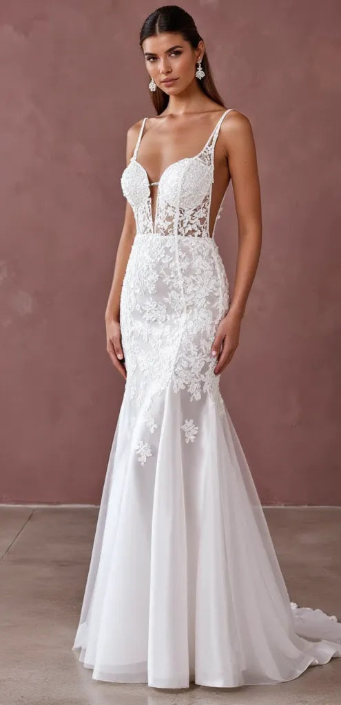Mermaid Fit-and-Flare Wedding Dress for Beach, Garden, and Outdoor Weddings