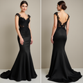 Sophisticated Black Mermaid Wedding Dress with Lace Bodice and Deep V-Back
