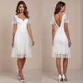 Romantic Tea-Length Wedding Dress with Lace Sleeves and Illusion Tulle Skirt