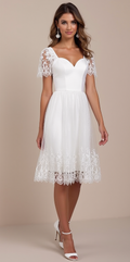 Romantic Tea-Length Wedding Dress with Lace Sleeves and Illusion Tulle Skirt