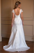 Satin Bridal Gown - Sweetheart Neckline with Slit and Lace Sleeves