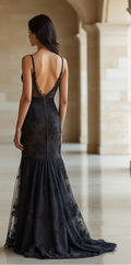 Elegant Black Lace Mermaid Wedding Dress with Sheer Illusion and Spaghetti Straps
