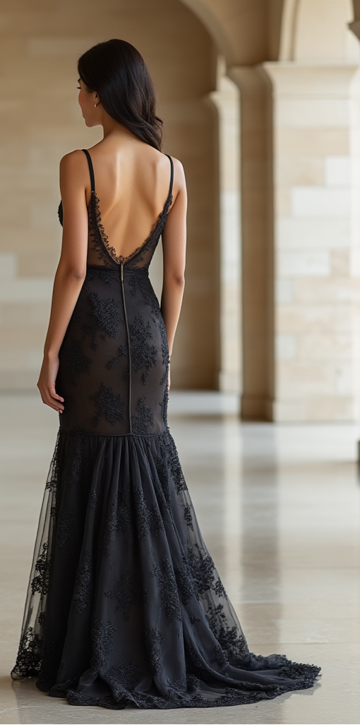 Elegant Black Lace Mermaid Wedding Dress with Sheer Illusion and Spaghetti Straps