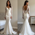 Elegant Long-Sleeve Lace Mermaid Wedding Dress with Deep V-Back