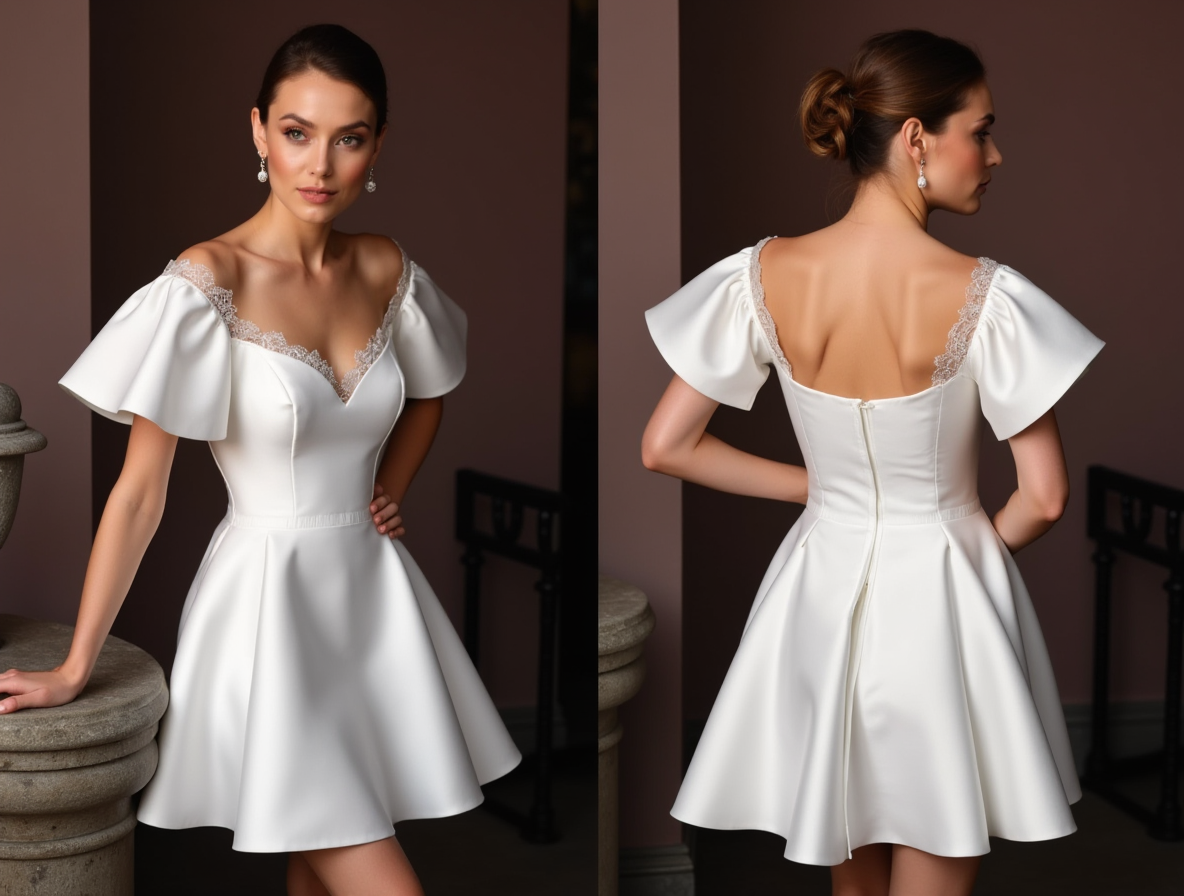 Glamorous Short Wedding Dress and Mini Dress with Pearl Embellishments