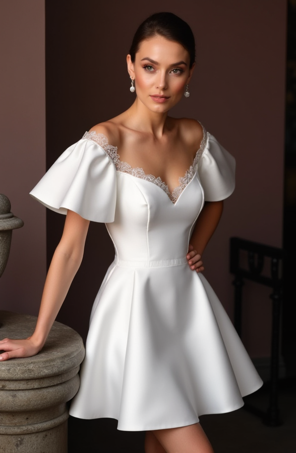 Glamorous Short Wedding Dress and Mini Dress with Pearl Embellishments