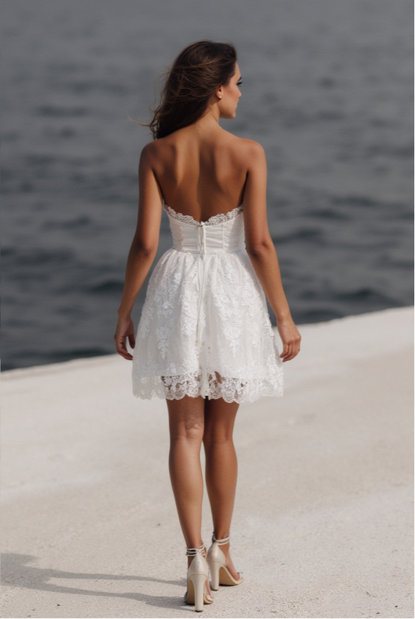 Mini Strapless Lace Wedding Dress for Beach Brides