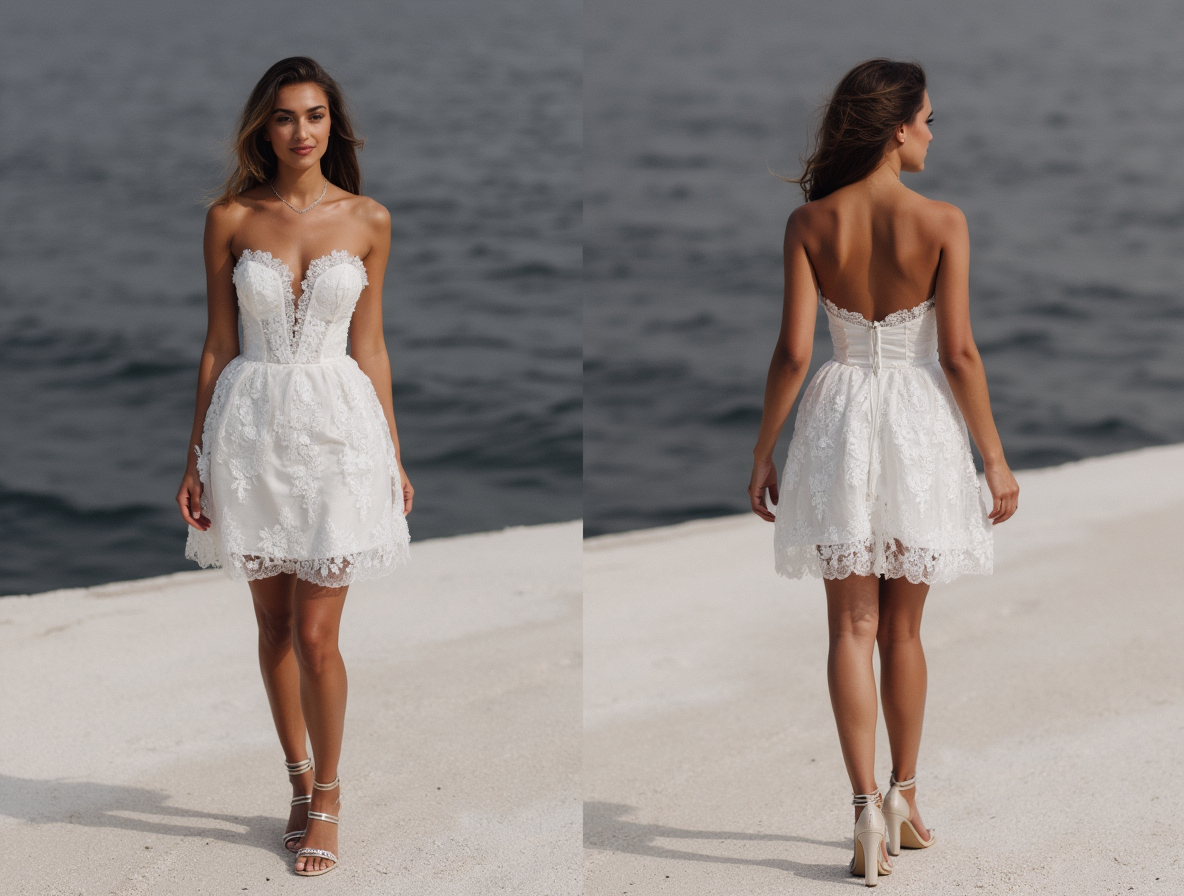 Mini Strapless Lace Wedding Dress for Beach Brides