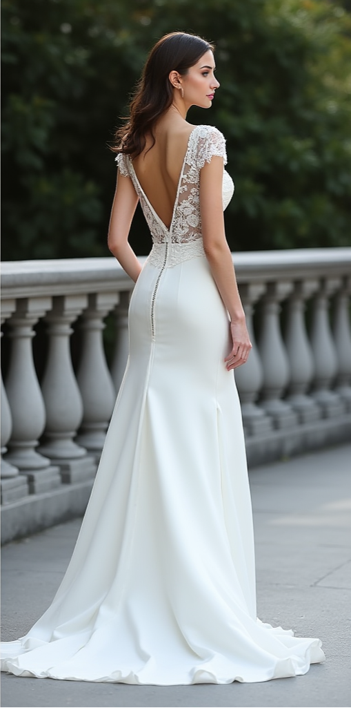 Timeless A-Line Wedding Dress with Illusion Lace Bodice and Deep V-Back