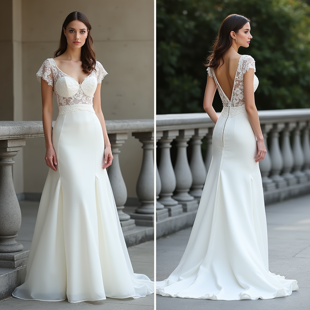 Timeless A-Line Wedding Dress with Illusion Lace Bodice and Deep V-Back