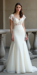 Timeless A-Line Wedding Dress with Illusion Lace Bodice and Deep V-Back
