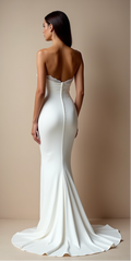 Elegant Strapless Satin Wedding Dress with Draped Bodice and Mermaid Silhouette