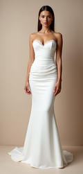 Elegant Strapless Satin Wedding Dress with Draped Bodice and Mermaid Silhouette