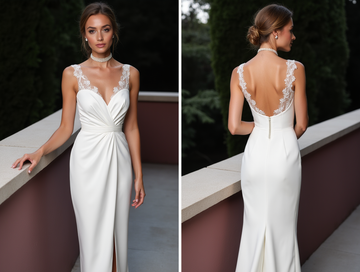 Sheath Wedding Dress with Lace Illusion Straps and Slit