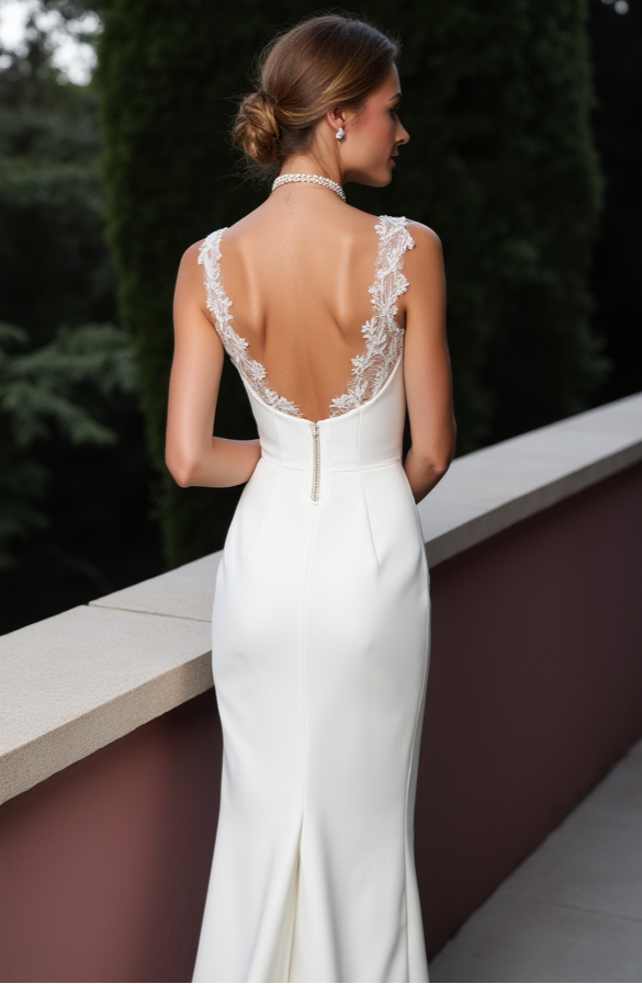 Sheath Wedding Dress with Lace Illusion Straps and Slit